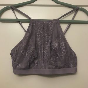 Purple outer lace halter high neck bra